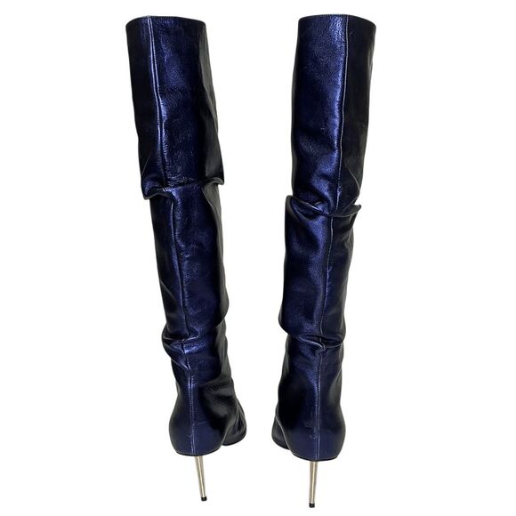 Christian Louboutin Epic Trotta 70MM Blue Metallic Leather Knee High Boots 37.5 - Picture 9 of 14